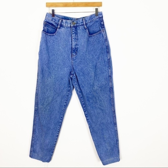 VINTAGE 80s BILL BLASS Acid Wash Super High Waisted Jeans Size 14 Hemmed - Picture 1 of 12